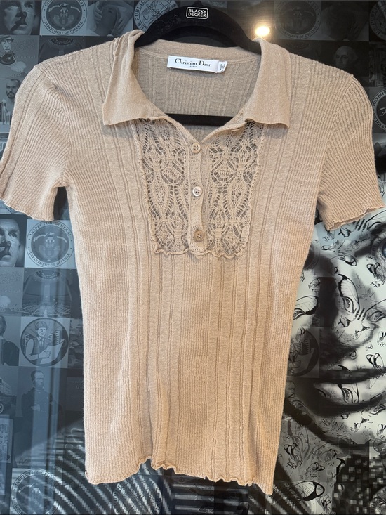 Dior Tops - Dior Short-Sleeve Beige linen Polo with Lace Placket